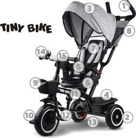 Detský trojkolka Tiny Bike 3v1 so strieškou, otočná SP0650 sivý