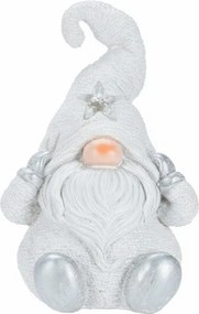 Sediaci biely škriatok s LED svetlom 22 cm