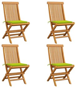Záhradné stoličky, jasnozelené podložky 4 ks, tíkový masív