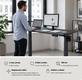 Elektrický stôl s reguláciou výšky ergonomický antracitový,1400x700 mm: ARIA