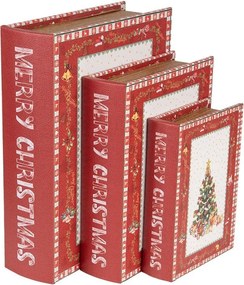 3ks úložný box v tvare knihy Merry Christmas - 27*22*7 / 22*17*6 / 17*12*4 cm