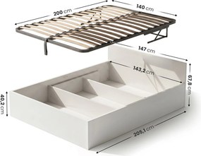 Dvoulůžková postel Trento 140x200 se zvedacím roštem bílá