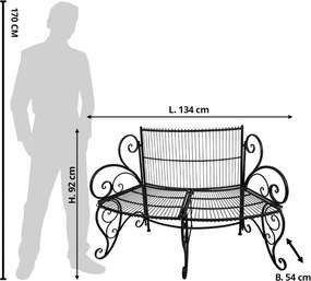 Čierna antik kovová lavička k stromu Romance - 134*54*92 cm