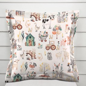 Biante Detská bavlnená obliečka na vankúš s lemom Sandra SA-563 Zvieratká na farme na bielom 50 x 50 cm