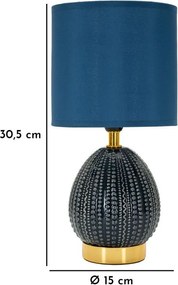 Modrá keramická stolová lampa s textilným tienidlom (výška 30,5 cm) Flavi – Mauro Ferretti