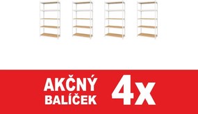 Akcia 4x Regál 183x90x40 cm lakovaný 5-policový, nosnosť 1000 kg, RIVET - biely - 4ks
