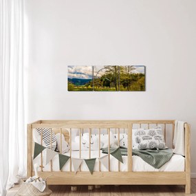 Obraz loďky pri jazere (s hodinami) (90x30 cm)