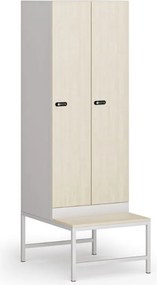 Šatníková skrinka S1 s lavičkou, 2 oddiely, 1875 x 600 x 500/800 mm, demont, mechanický kódový zámok, laminované dvere, breza