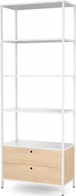 Regál so zásuvkami do kancelárie, na šanóny a dokumenty, otvorené police, kovový, biely/dub sonoma, 800x2200x400 mm: ARIEL Eco Design