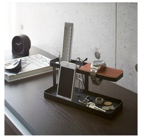 Čierny multifunkčný stojan s detailom z bukového dreva YAMAZAKI Tower Desk Bar