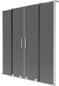 Mexen Velar L Duo, 2-krídlová posuvná vaňová zástena 150 x 150 cm, 8mm šedé sklo, brúsená oceľ, 896-150-003-42-97