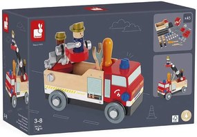 BricoKids - Drevené auto a stavebnica - Hasiči - 45 ks
