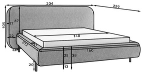 Okrovožltá čalúnená dvojlôžková posteľ s úložným priestorom s roštom 140x200 cm Pointt – ELTAP