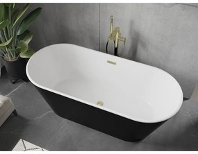 Mexen Flavia, voľne stojaca vaňa 170 x 75 cm, biela-čierna, zlatý matný prepad, 54031708075-55