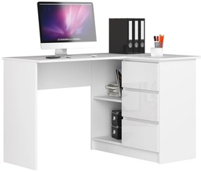 Rohový PC stolík Bodhi (biela + lesk biely) (P). Akcia -22%. Vlastná spoľahlivá doprava až k Vám domov. 1128553