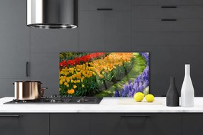 Sklenený obklad Do kuchyne Kvety záhrada tulipány 125x50 cm