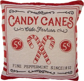 Béžovo-červená obliečka na vankúš s lízankami Candy Christmas Rustic - 44*44 cm