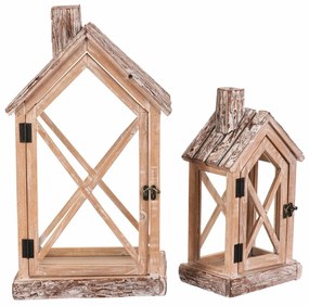 Súprava drevených lampášov v tvare domčeka, 2 ks