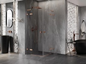 Mexen Lunar, L Duo výklopný sprchový kút 105 x 105 cm, 8mm číre sklo, profil medená matná, 834L-105L-105P-65-00