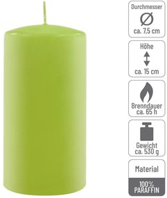 Sada stĺpových sviečok, 15 cm, Ø 7,5 cm, svetlozelená, 4 ks