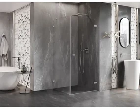 Mexen Lunar-B, pravostranný výklopný sprchový kút 70 x 70 cm, 8mm číre sklo, chrómový profil, 832-070-070-01-00-P