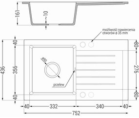 Mexen Pablo, granitový drez 752x436x161 mm, 1-komorový a drezová batéria Carla, šedá, 6510-71-670700-70
