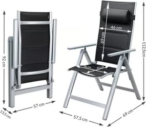 Záhradná polohovateľná stolička / kreslá Altessa Premium 2 ks - strieborná