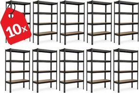 Akcia 10x Regál 168x160x60 cm profesionálny 4-policový, nosnosť 1200 kg - čierny