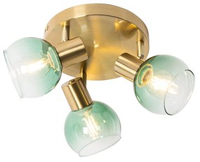 Art Deco Stropné svietidlo zlaté so zeleným sklom 3-svetelná - Vidro