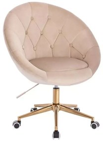 LuxuryForm DESIGN Kreslo VERA VELUR na zlatej podstave s kolieskami - latte
