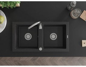 Mexen Mario - drez granitový 82,0x43,6cm, 2-komorový, čierna-strieborná, 6504822000-73