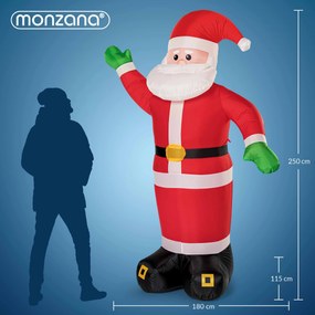 Monzana Nafukovací Dedo Mráz osvetlený, 250 cm, červená