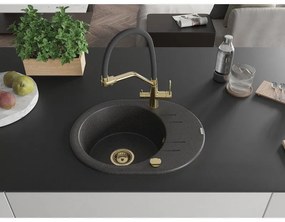 Mexen Kevin, granitový drez 586x458x190 mm, 1-komorový a biela batéria Duo, čierna škvrnitá, 6517-76-671701-57-G
