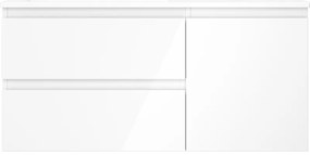 Mexen Orio, kúpeľňová skrinka 100 cm s ľavým umývadlom Otis, 2S, 1D, biela lesklá, 91A13-10047-3-BBFFF00-W18L00