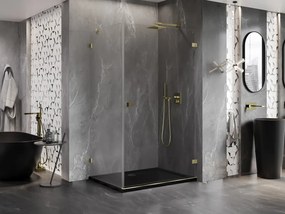 Mexen Lunar-B, pravostranný výklopný sprchový kút 85 x 70 cm, 8mm číre sklo, zlatý profil, 832-085-070-50-00-P