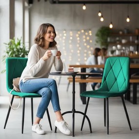 Sada štyroch jedálenských stoličiek MILO zamatové, fľaškovo zelené / čierne nohy (4 ks)