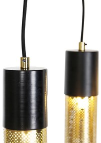 Industriálne závesné svietidlo čierne so zlatými 10-timi svetlami - Raspi