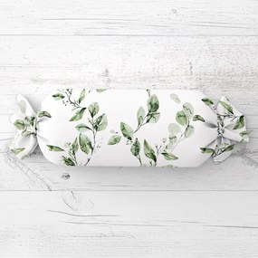 Biante Vankúš valec bonbon Sandra SA-422 Zelené listy na bielom 15x60 cm