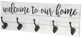 Krémový antik nástenný vešiak s háčikmi Welcome - 70*8*25 cm