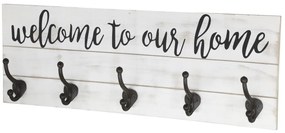 Krémový antik nástenný vešiak s háčikmi Welcome - 70*8*25 cm