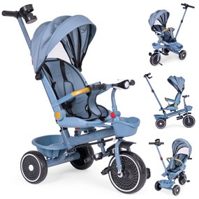 ECOTOYS Trojkolka/ kočík, 2v1, s otočným sedadlom a sklopnou strieškou, modrá