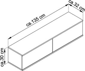 Závesná TV skrinka Orfeo, 135 cm, čierna / zlatá