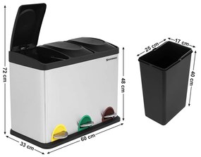 Odpadkový kôš 3x15 L strieborný