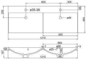 Mereo Mailo, kúpeľňová skrinka s umývadlom z liateho mramoru 121 cm, dub Riviera, chróm madlo, MER-CN528M
