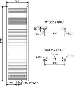 Mexen Pluton vykurovacie teleso 1700 x 500 mm, 844 W, biela, W106-1700-500-00-20