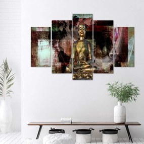 Obraz na plátně pětidílný Buddha Zlatá abstrakce - 150x100 cm