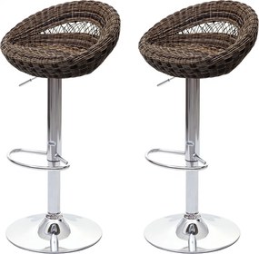 2x Barová stoličkaHWC-G26, polyratan / chróm - hnedá