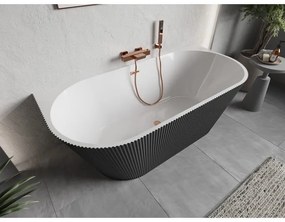 Mexen Oris, voľne stojaca ryhovaná vaňa 150 x 75 cm, biela-šedá, medený matný prepad, 52871507562-65