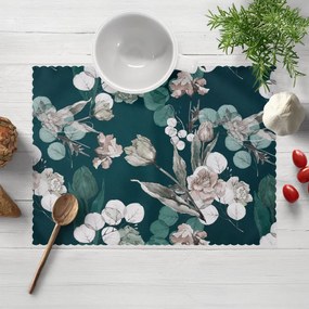 Biante Teflónové prestieranie na stôl TF-058 Kvety s eukalyptom na tmavo zelenom 30x40 cm