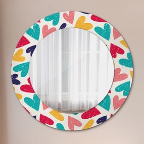 Okrúhle ozdobné zrkadlo na stenu Farebné srdcia fi 50 cm